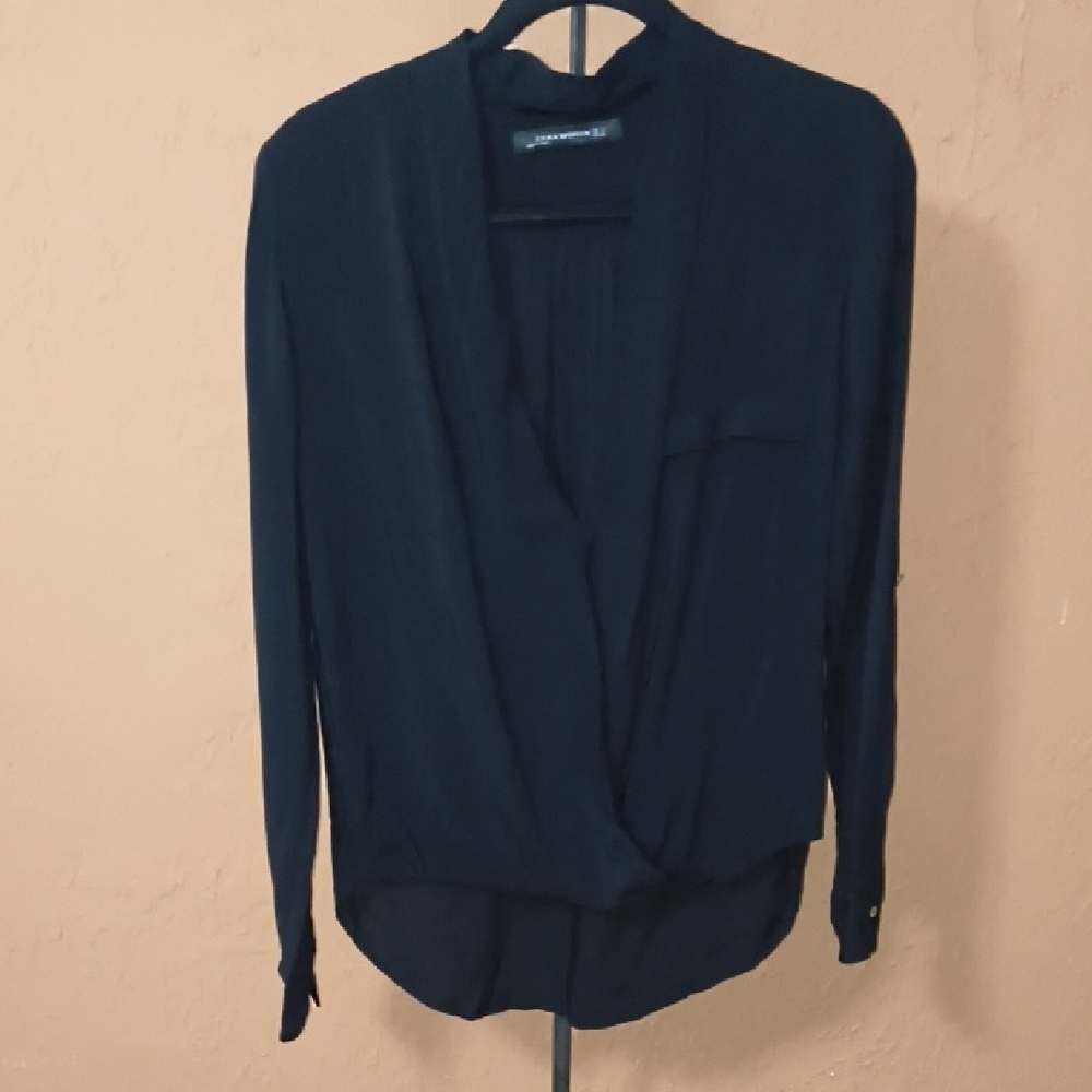 Zara Woman Black Long Sleeve Faux Wrap Women's Top Size S
